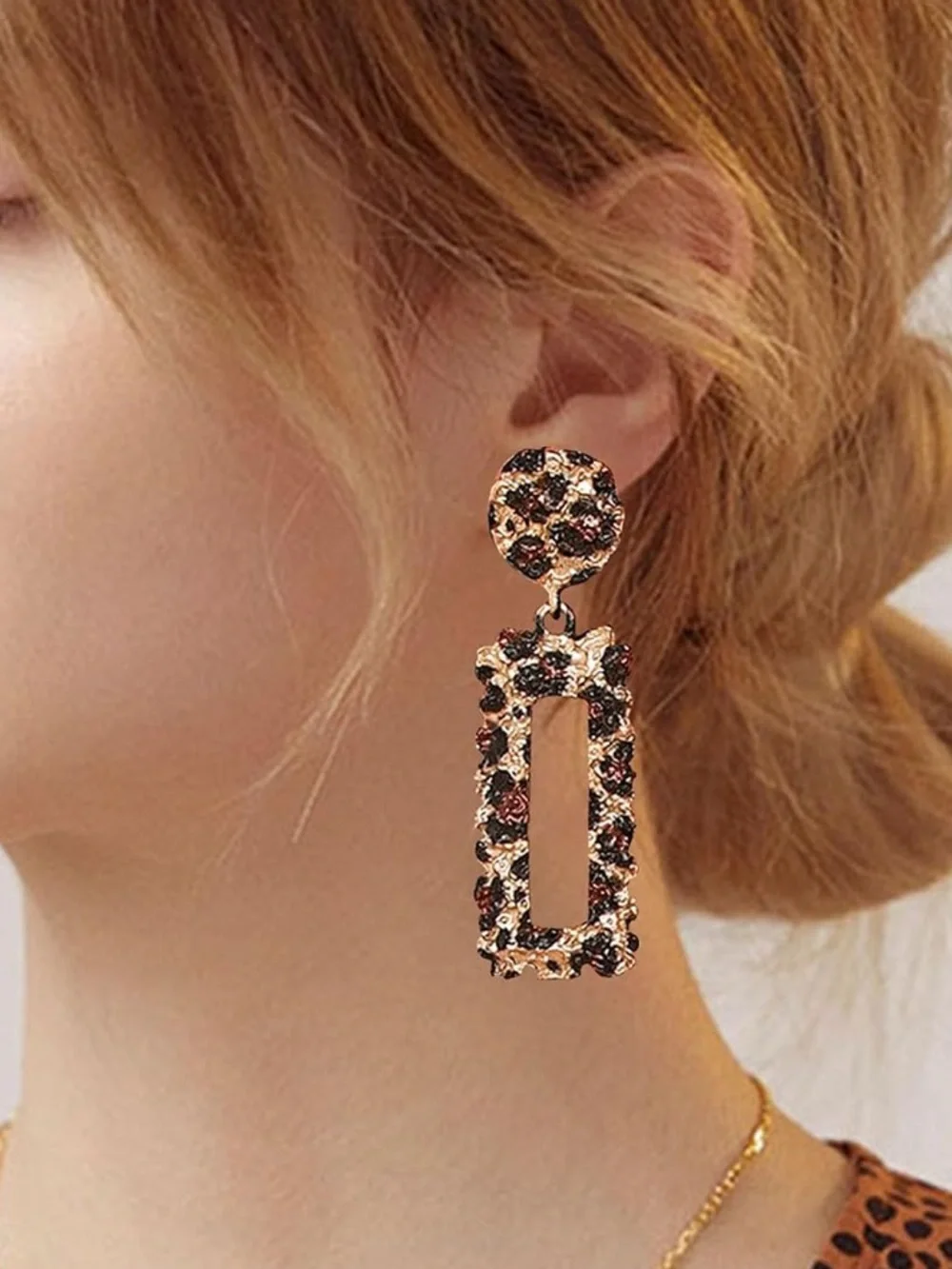 Anthropologie Gold and Black Textured Rectangular Drop Earrings